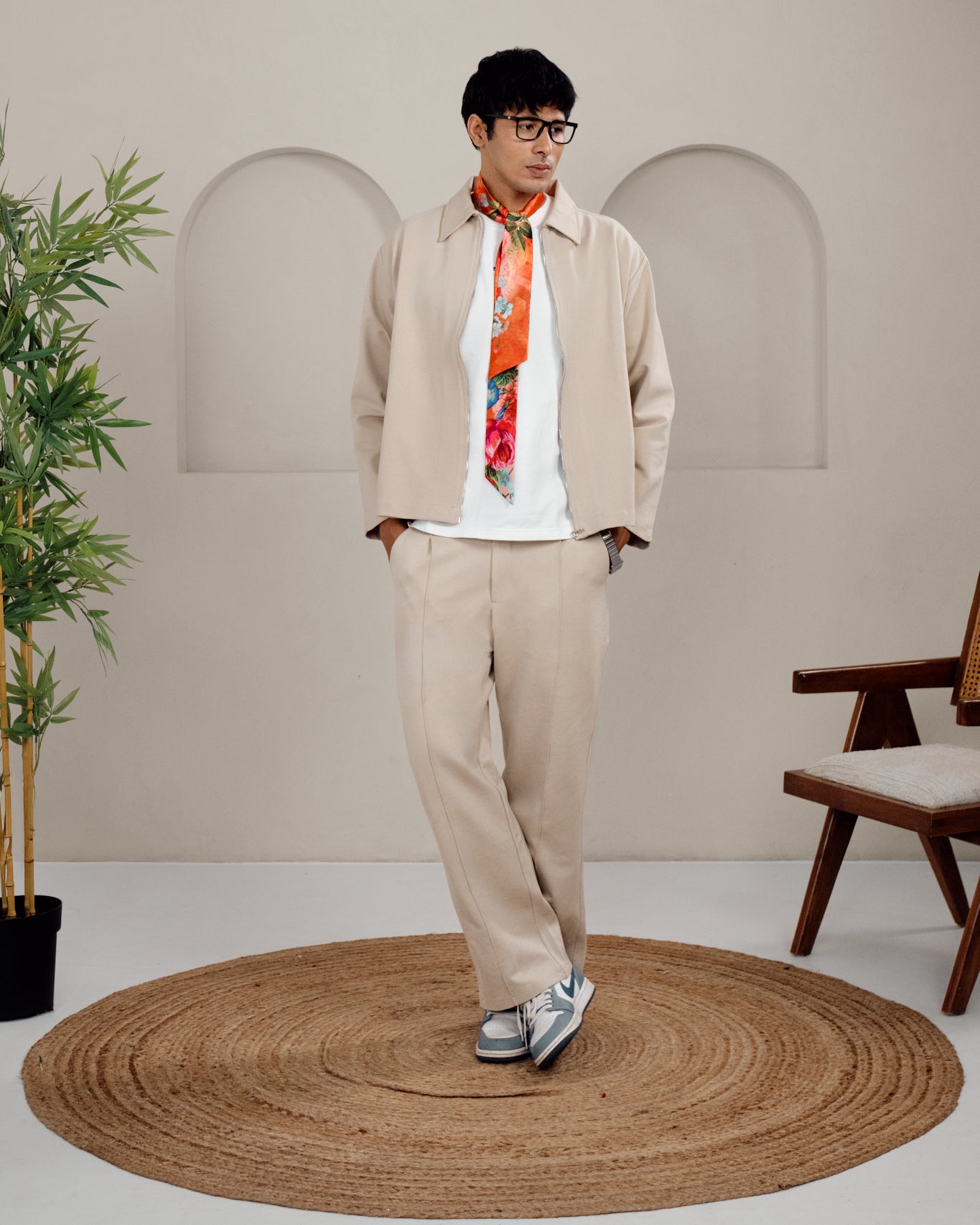 Cream Pleated Trouser