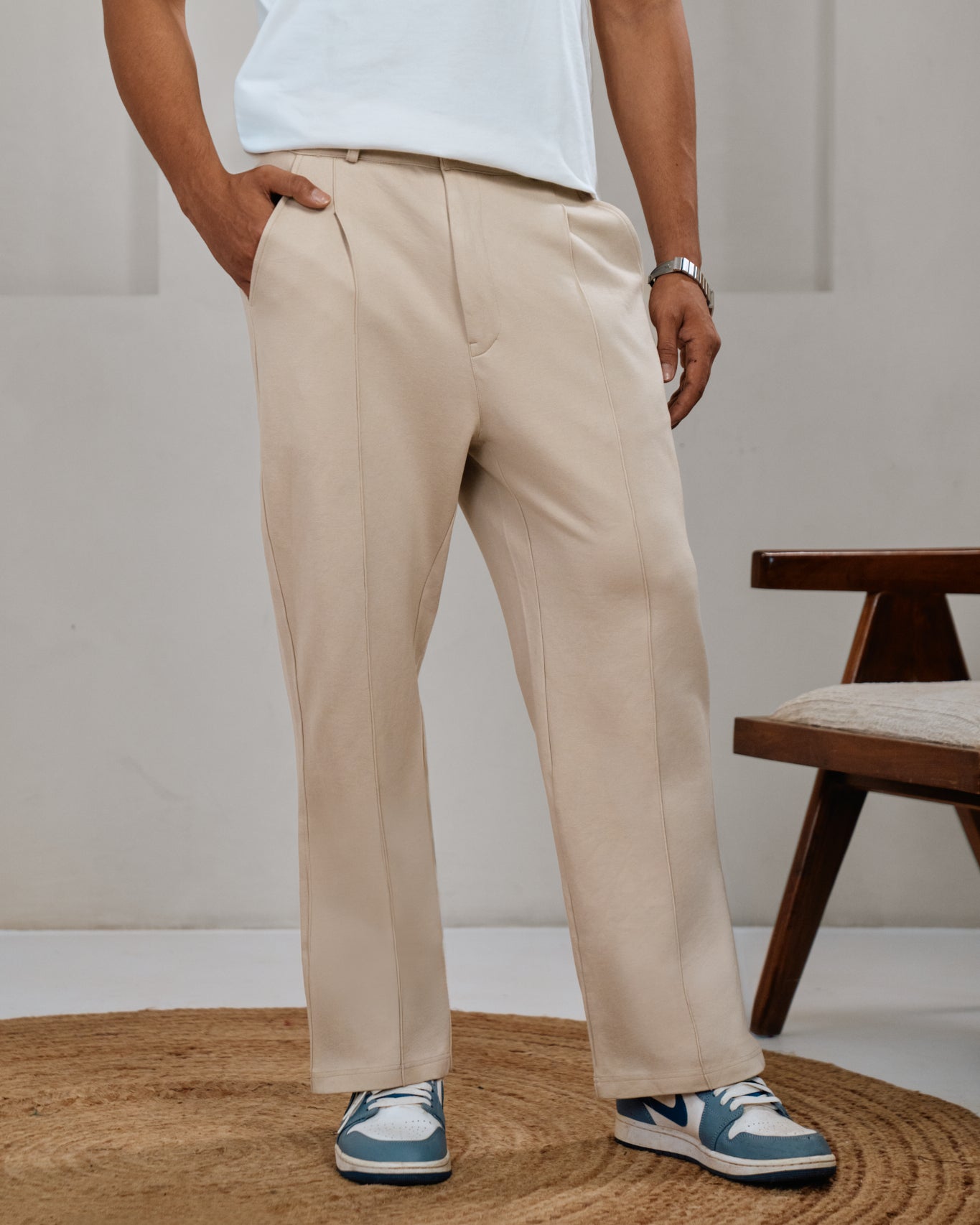 Cream Pleated Trouser