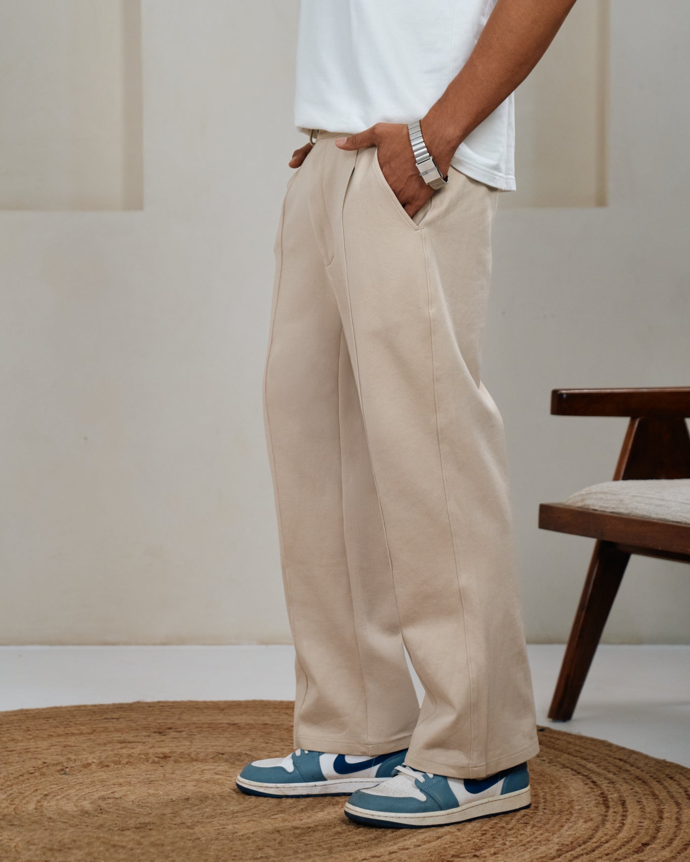 Cream Pleated Trouser