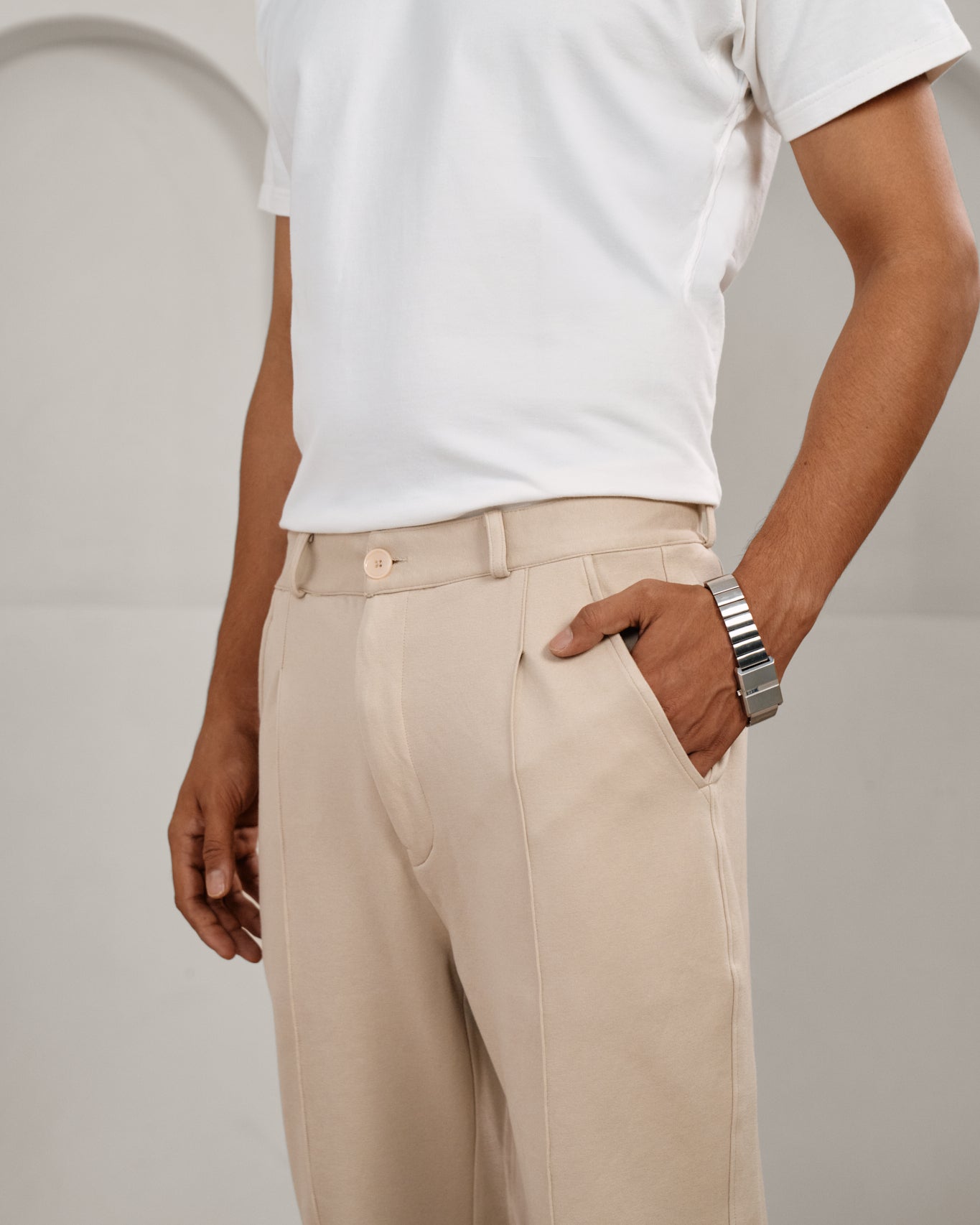 Cream Pleated Trouser